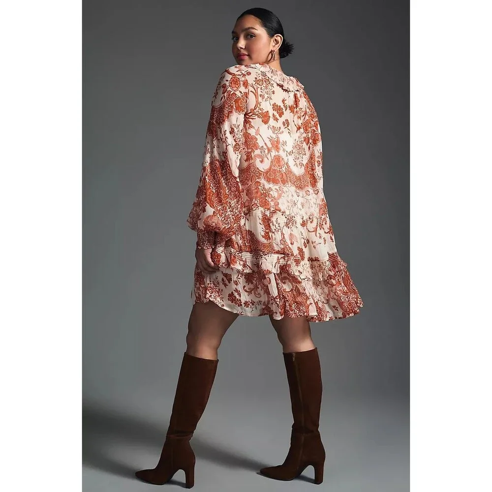 Anthropologie The Marais Printed Chiffon Mini Dress Floral Ruffle XXS 285882